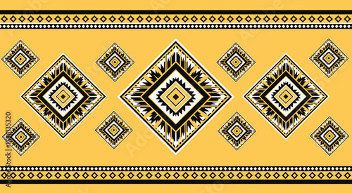 Vibrant yellow tribal pattern featuring diamond shapes and geometric designs, creating a visually appealing and culturally inspired background element