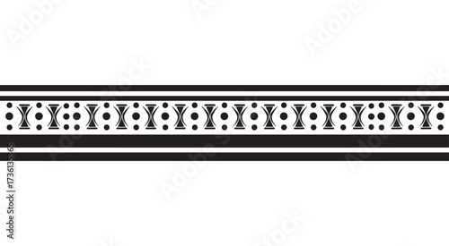 Elegant black and white border design isolated on white background, featuring a symmetrical pattern of geometric shapes and decorative elements