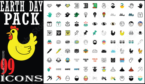 Large Earth Day icon pack with 99 eco symbols. 
