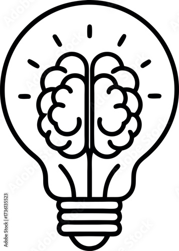 Vector art of brain inside light bulb icon representing idea generation, creative thinking, and innovative solutions in business and education