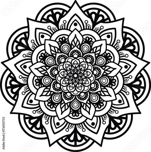 Mandala. Vintage Round Ornament Pattern. Stylized Ornamental Flower. Decorative element for any kind of design. Coloring book.