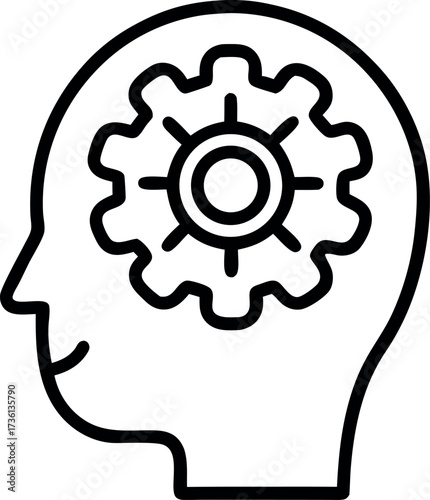 Vector art of human head with gear representing thinking, brainstorming, and problemsolving in business and technology concepts