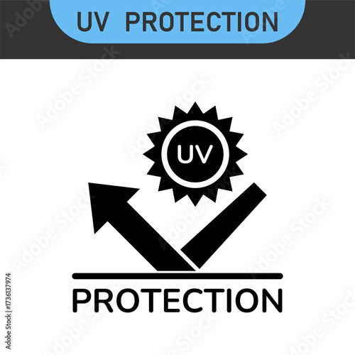 UV protection icon set. UV radiation icon. Ultraviolet symbol. Sun uv protection icons. Vector pictogram of sunscreen spf. Skincare illustration, sign for cosmetics packaging