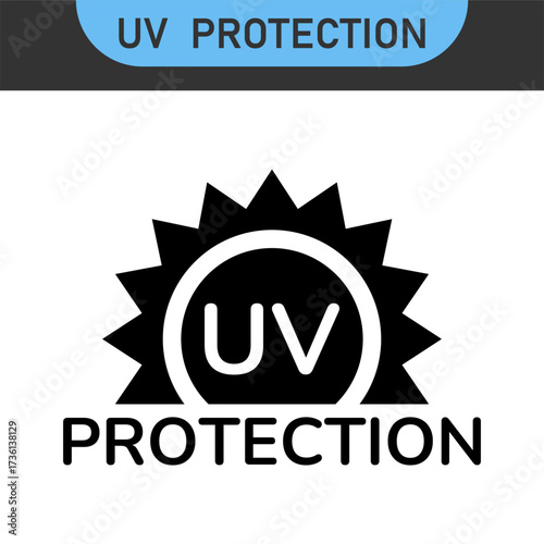 UV protection icon set. UV radiation icon. Ultraviolet symbol. Sun uv protection icons. Vector pictogram of sunscreen spf. Skincare illustration, sign for cosmetics packaging