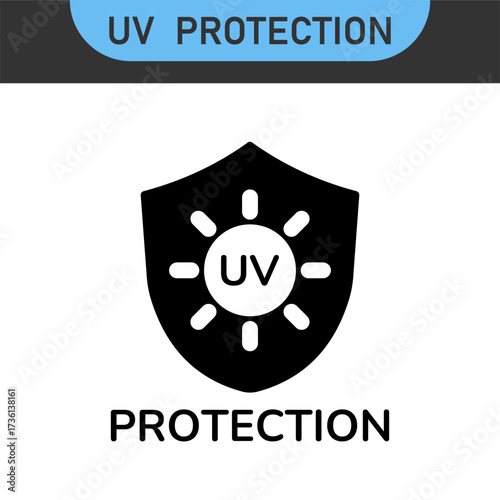 UV protection icon set. UV radiation icon. Ultraviolet symbol. Sun uv protection icons. Vector pictogram of sunscreen spf. Skincare illustration, sign for cosmetics packaging