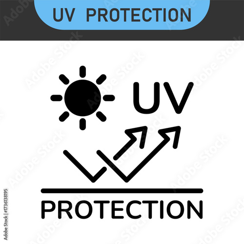 UV protection icon set. UV radiation icon. Ultraviolet symbol. Sun uv protection icons. Vector pictogram of sunscreen spf. Skincare illustration, sign for cosmetics packaging