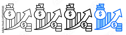 Revenue Growth Icon Different Style Outline Collection Set