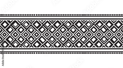 Geometric border pattern isolated on white background featuring a repeating diamond motif, creating a visually striking and decorative element