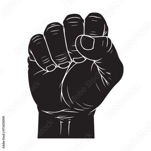 Black silhouette of a clenched fist on white background