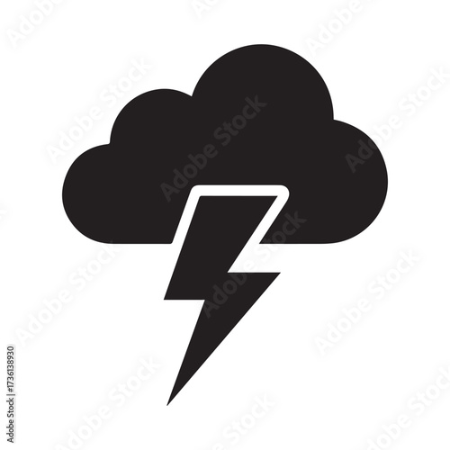 Black silhouette of a cloud with a lightning bolt storm