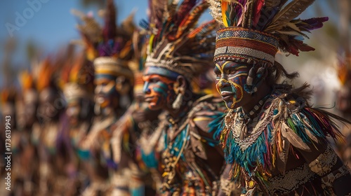 Vibrant Wangala dancers perform under sunlight, showcasing their colorful costumes and cultural heritage in an energetic display