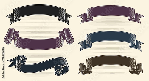 Engraved Style Ribbons and Banners in Various Colors and Styles scroll label