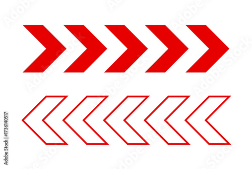 Direction warning traffic sign red arrow. 