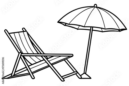 chaise longue and umbrella