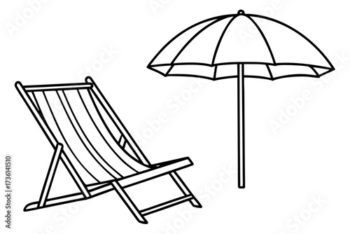beach chairs and umbrella