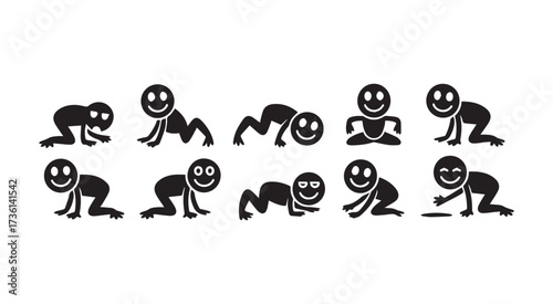 Happy Baby and Toddler Silhouettes in Playful Poses
