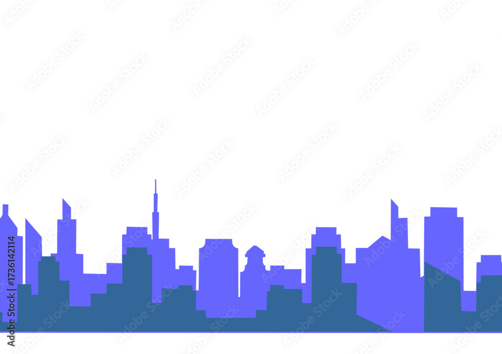 Fototapeta premium Urban city skyline silhouette in blue isolated on white background