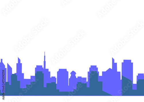 Urban city skyline silhouette in blue isolated on white background
