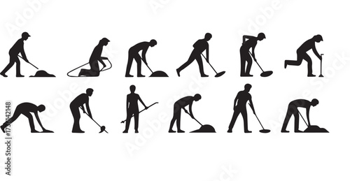 Man Digging and Working with Shovel Silhouettes vector