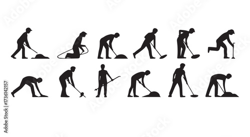 Man Digging and Working with Shovel Silhouettes vector