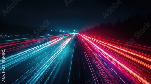 Highway traffic light trails creating speed motion