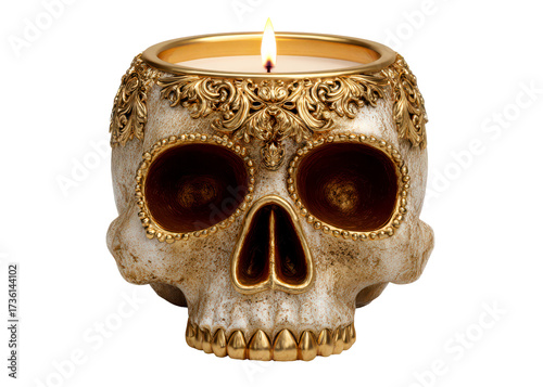 Festive Skull Candle Holder for Unique Home Decoration Isolate on Transparent Background, cutout, png