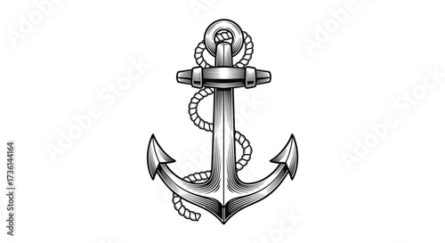 Vintage Nautical Anchor with Rope Illustration on White Background marine ocean