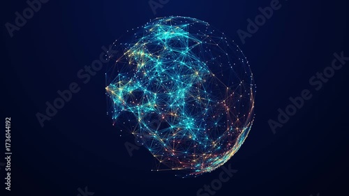 Futuristic digital sphere with glowing network connections, AI, big data, and cybersecurity concept.