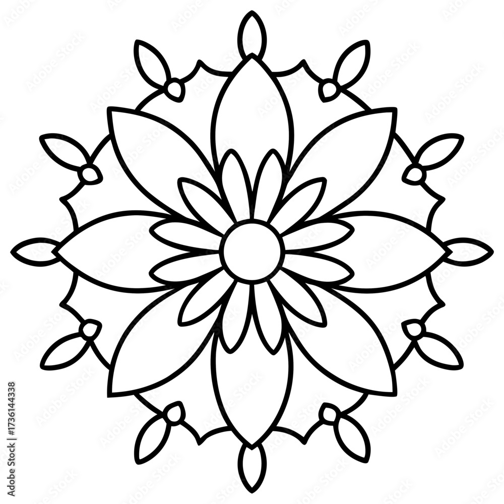 Fototapeta premium Circular mandala with daisies and decorative lines