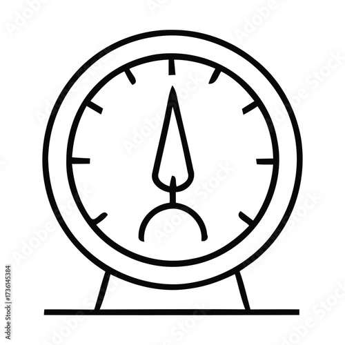 Black and White Line Drawing of a Dial Gauge with a Sad Face Indicator with dial, gauge, meter, indicator, measurement, vector illustration.