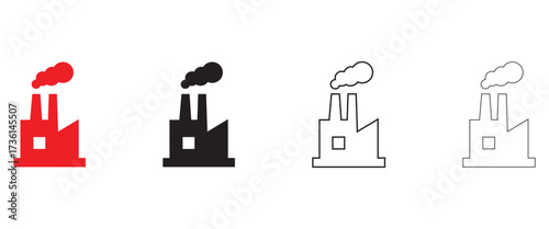 factory industrial pollution vector, factory with smoke vector, silhouette and line art