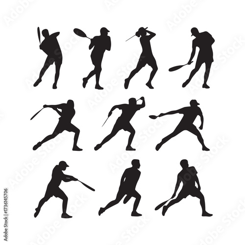 Tennis Player Silhouettes Serving and Swinging Rackets