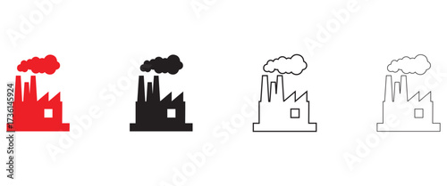 factory industrial pollution vector, factory with smoke vector, silhouette and line art