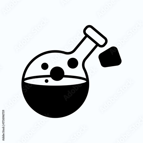 Stylized Flask With Dark Liquid : Abstract Chemistry Illustration For Science And Lab Concepts