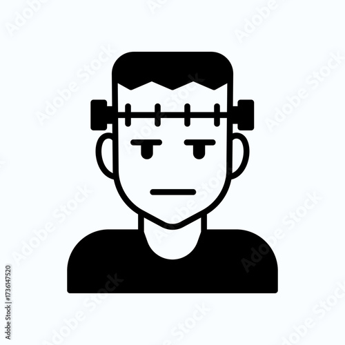 Illustration of Frankenstein Character With Bolt Head Adornments And Stitch Face Icon