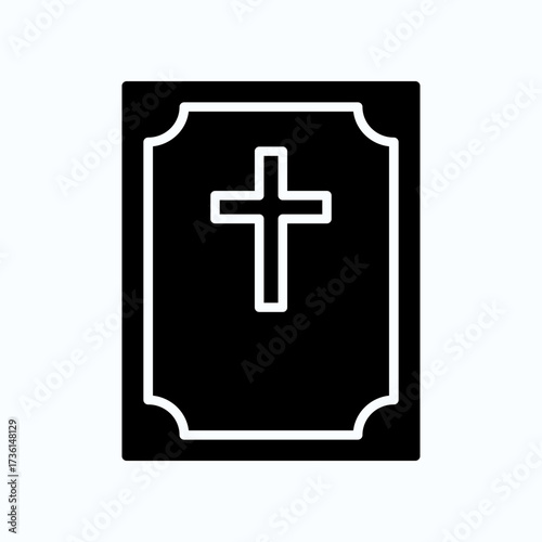 Bible Cross Icon On Black Book Cover - Religious Symbol For Faith, Christianity, And Worship