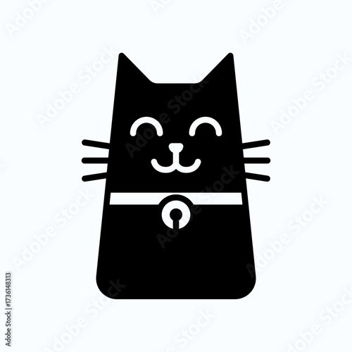 Playful Black Cat Silhouette With Collar: Cute Pet Mascot Logo Illustration For Social Media Advertising And Website Use