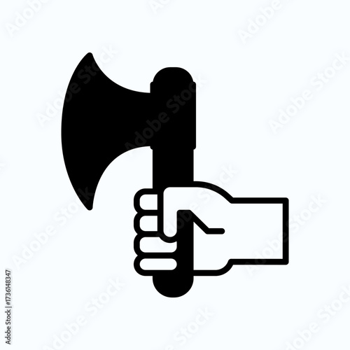 Strong Hand Gripping Axe Icon: Bold Black Silhouette For Tools, Safety, And Power