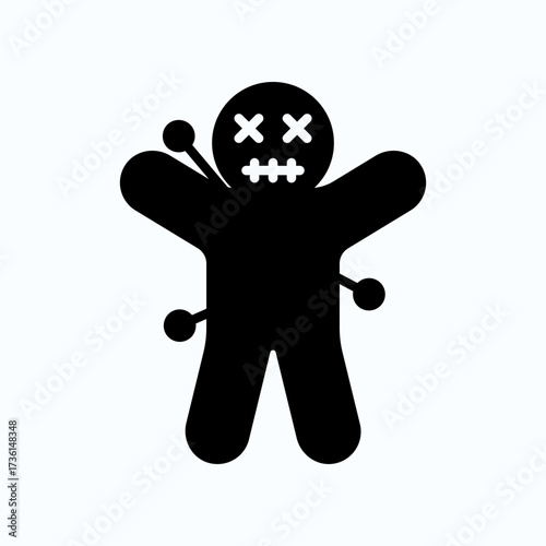 Black Silhouette Cartoon Figure With X Eyes And Stitched Mouth Raising Arms