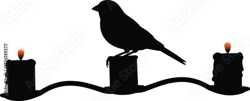 Silhouette of bird perched on candle holder with candles