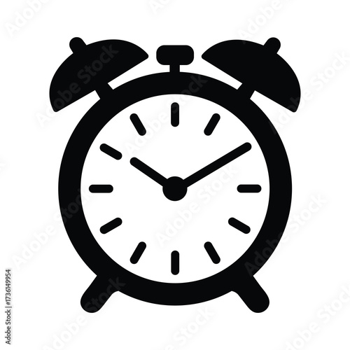 Alarm clock icon displays the time ticking forward with a white background