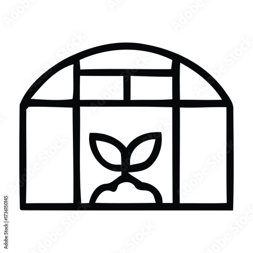 Greenhouse Icon with a Sprout Growing Inside on White Background in greenhouse, hothouse, glasshouse, plant, sprout, vector illustration.