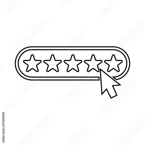 Black and white five star rating being clicked with cursor on white background