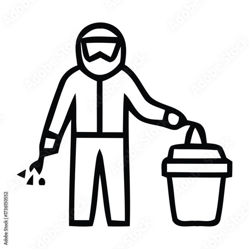 Icon of a Person in Protective Gear Spraying a Bucket, person, protective gear, spraying, bucket, pesticide, vector illustration.
