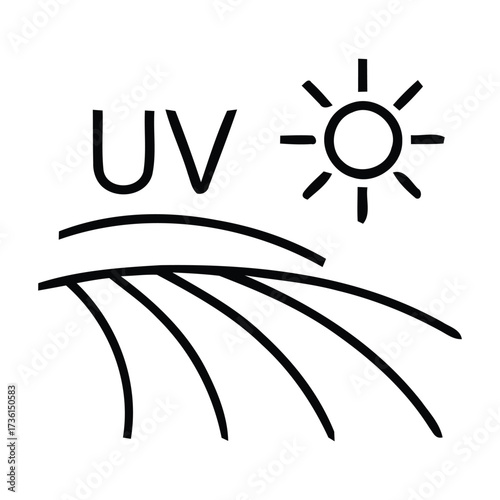 Icon Illustrating UV Rays from the Sun Affecting a Surface, ultraviolet, radiation, vector illustration.