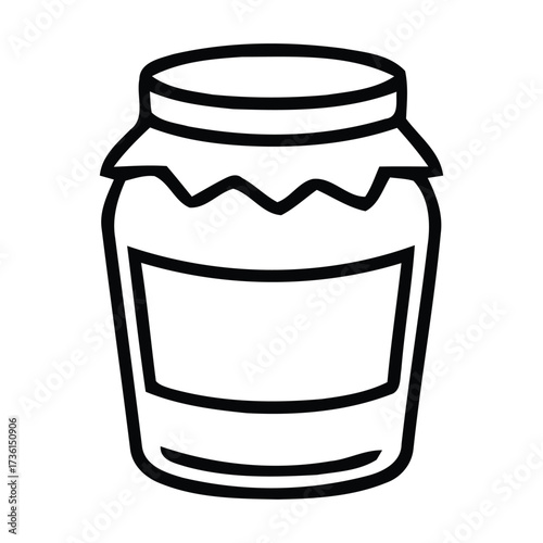 Jar with a lid and a blank label on a white background in jar, container, glass, food, storage, preserve, jam, honey, vector illustration.