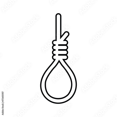 Black outline depicts a hangman's noose with stark detail against a white background