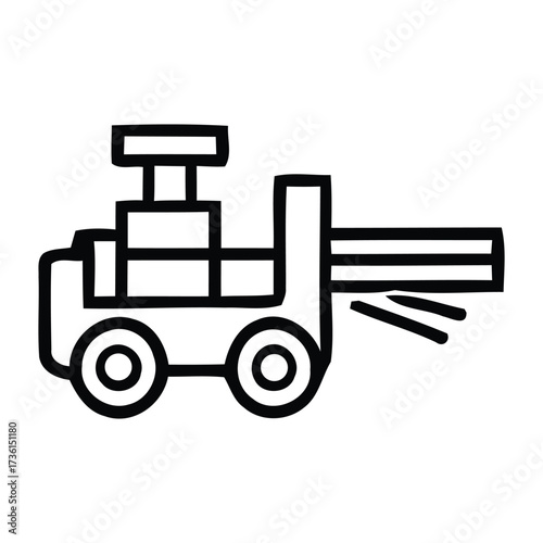 Line art icon of a tractor spraying liquid for agricultural, field, treatment, agriculture, vector illustration.