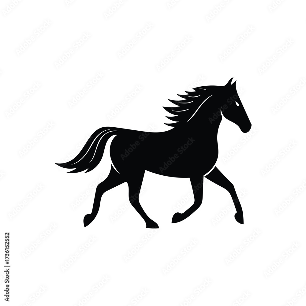 Obraz premium Elegant black horse silhouette in motion against white background design