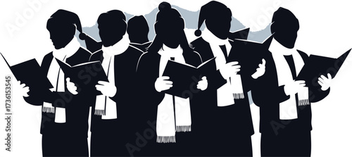 Silhouette of christmas carolers singing holiday songs together